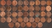 Different Rulers, Mint, and Years of Copper and Bronze One-Twelfth Anna Forty-Three Coins Collection.