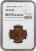 Rare NGC MS 63 RB Graded Copper One Quarter Anna Coin of Victoria Queen of Calcutta Mint of 1874.