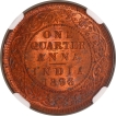 Scarce NGC MS 64 RB Copper One Quarter Anna Coin of Victoria Empress of Calcutta Mint of 1893.