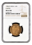 NGC MS 63 RB Graded Bronze One Quarter Anna Coin of King Edward VII of Calcutta Mint of 1906.