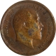 Very Rare Key Date of Bronze One Quarter Anna Coin of King Edward VII of Calcutta Mint of 1909.