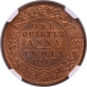 Very Rare NGC MS 66 RD Graded Top Pop Bronze One Quarter Anna Coin of 1917 of King George V of Calcutta Mint.