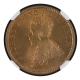 Extremely Rare Top-Pop NGC MS 67 RD Graded Bronze One Quarter Anna Coin of King George V of Calcutta Mint of 1934.