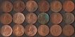 Calcutta and Bombay Mint of Different Years of Bronze Quarter Anna Eighteen Coins Collection of King George V and VI.