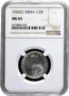 Rare NGC MS 65 Graded Silver Half Rupee Coin of King George V of Calcutta Mint of 1936.