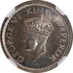 Rare NGC MS 64 Silver Half Rupee Coin of King George VI of Calcutta Mint of 1940.