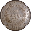 Rare NGC MS 62 Graded Continuous Legend Silver One Rupee Coin of Victoria Queen of Calcutta Mint of 1840.