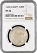 Rare NGC MS 62 Graded Continuous Legend Silver One Rupee Coin of Victoria Queen of Calcutta Mint of 1840.