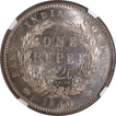 Very Rare NGC AU 58 Graded Silver One Rupee Coin of Victoria Queen of Madras Mint of 1840.