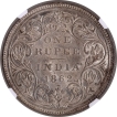 Rare 1862 NGC MS 62 Graded Silver One Rupee Coin of Victoria Queen of Bombay Mint.