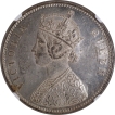 Victoria Queen of NGC MS 62 Graded Silver One Rupee Coin of Bombay Mint of 1862.