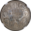 Rare NGC MS 61 Graded Silver One Rupee Coin of Victoria Queen of Calcutta Mint of 1874.