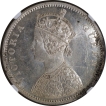 Rare NGC MS 61 Graded Silver One Rupee Coin of Victoria Queen of Bombay Mint of 1874.