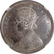 Scarce NGC MS 62 Graded Silver One Rupee Coin of Victoria Empress of Bombay Mint of 1878.