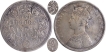 B Raised Top and Bottom Silver One Rupee Coin of Victoria Empress of Bombay Mint of 1885.