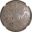 NGC MS 62 Graded Silver One Rupee Coin of Victoria Empress of Bombay Mint of 1892.