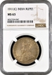 Very Rare NGC MS 63 Silver One Rupee Coin of King George V of Calcutta Mint of 1911.