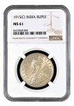 Scarce NGC MS 61 Graded Silver One Rupee Coin of King George V of Calcutta Mint of 1915.