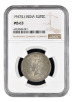 Scarce NGC MS 63 Graded Nickel One Rupee Coin of King George VI of Lahore Mint of 1947.