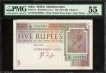 Very Rare PMG  Graded 55 About Uncirculated Banknote of British India of 1925 of Five Rupees Signed by J B Taylor.