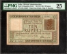 Very Rare PMG Graded 25 Very Fine Ten Rupees Banknote of King George V Signed by H Denning of 1925.