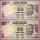 Scarce Serial Number Shifting Error Fifty Rupees Bank Notes Signed by Y V  Reddy of Republic India of 2005.