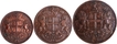 Set of Three Copper Coins, One Two & Four Pice of Madras Presidency.