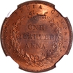 Rare NGC MS 65 RB Copper One Quarter Anna Coin of East India Company of Birmingham Mint of 1858.