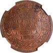 Very Rare NGC MS 62 BN Graded Copper One Quarter Anna Coin of Victoria Queen of Madras Mint of 1862.