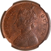 Very Rare NGC MS 62 BN Graded Copper One Quarter Anna Coin of Victoria Queen of Madras Mint of 1862.