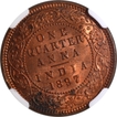 Rare NGC MS 63 RB Graded Copper One Quarter Anna Coin of Victoria Empress of Calcutta Mint of 1897.