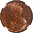 Rare NGC MS 65 RD Graded Bronze One Quarter Anna  Coin of 1917 of Calcutta Mint of King George V.