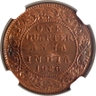 Very Rare NGC MS 65 RB Graded Bronze One Quarter Anna  Coin of Bombay Mint of King George V of 1926.