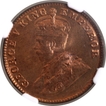 Very Rare NGC MS 65 RB Graded Bronze One Quarter Anna  Coin of Bombay Mint of King George V of 1926.