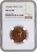 Very Rare NGC MS 65 RB Graded Bronze One Quarter Anna  Coin of Bombay Mint of King George V of 1926.