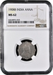 Rare NGC Graded MS 62 Cupro Nickel One Anna Coin of King Edward VII of Bombay Mint of 1908 with Toning.