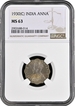 Rare NGC MS 63 Graded Cupro Nickel One Anna Coin of King George V of Calcutta Mint of 1930.