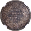 Very Rare NGC AU Graded Victoria Queen of 1874 of Silver Half Rupee Coin of Bombay Mint.