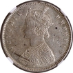 Very Rare NGC AU Graded Silver Half Rupee Coin of Victoria Empress of Calcutta Mint of 1884.