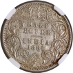 Very Scarce NGC AU Graded Silver Half Rupee Coin of Victoria Empress of Calcutta Mint of 1886.