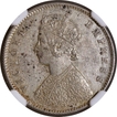 Very Scarce NGC AU Graded Silver Half Rupee Coin of Victoria Empress of Calcutta Mint of 1886.