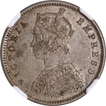 Very Rare NGC AU Graded Silver Half Rupee Coin of Victoria Empress of Bombay Mint of 1893.