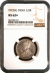 Rare NGC MS 62+ Graded Silver Half Rupee Coin of King George V of Calcutta Mint of 1925.