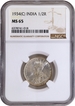 Rare NGC MS 65 Graded Silver Half Rupee  Coin of Calcutta Mint of King George V of 1934.