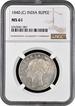 Extremely Rare NGC MS 61  Graded Unlisted Silver One Rupee Coin of Victoria Queen  of Calcutta  Mint of 1840.