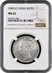 Rare NGC MS 62  Graded Silver One Rupee Coin of Victoria Queen  of Calcutta  Mint of 1840.