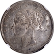 Rare NGC MS 62  Graded Silver One Rupee Coin of Victoria Queen  of Bombay  Mint of 1840.