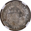 Rare NGC MS 63 Graded 1840 Silver One Rupee Coin of Victoria Queen of Calcutta or Bombay Mint.