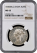 Rare NGC MS 63 Graded 1840 Silver One Rupee Coin of Victoria Queen of Calcutta or Bombay Mint.