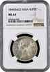 Very Rare NGC MS 64 Graded Silver One Rupee Coin of Victoria Queen Divided Legend of Calcutta Mint of 1840.